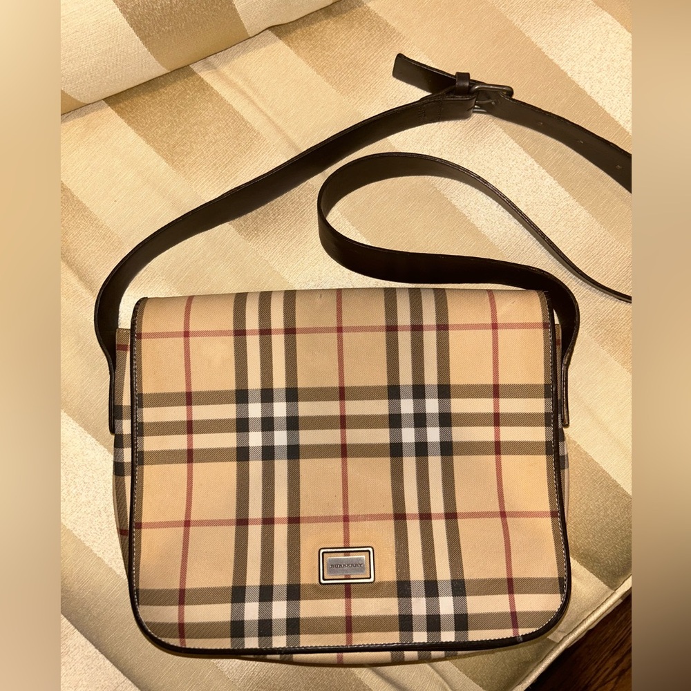 Burberry Beige and Black Checkered Messenger Bag